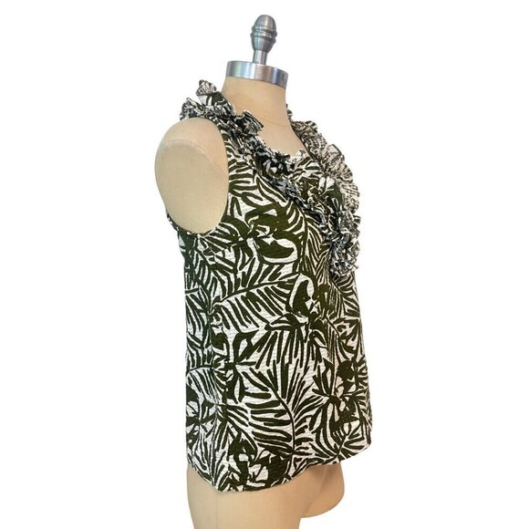 Kate Spade Gray White Tropical Print Ruffle Top Size 4 - Picture 2 of 5